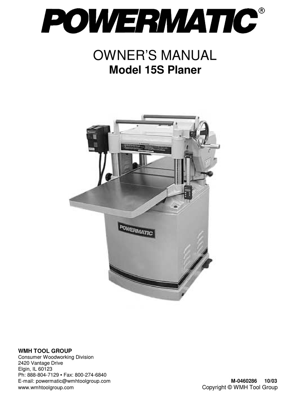 Powermatic 15s Owners Manual Pdf Download Manualslib