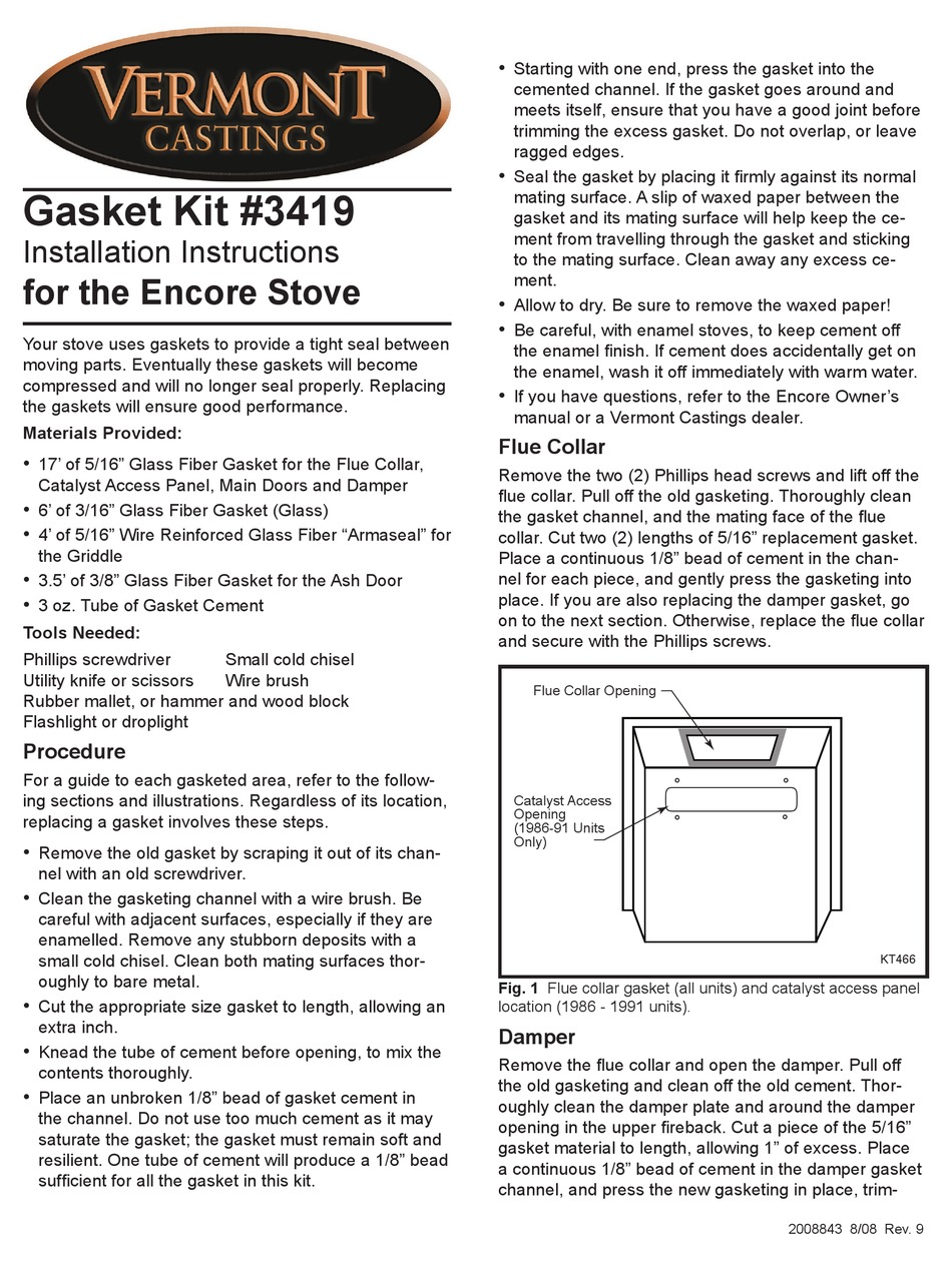 VERMONT CASTINGS ENCORE INSTALLATION INSTRUCTIONS Pdf Download | ManualsLib