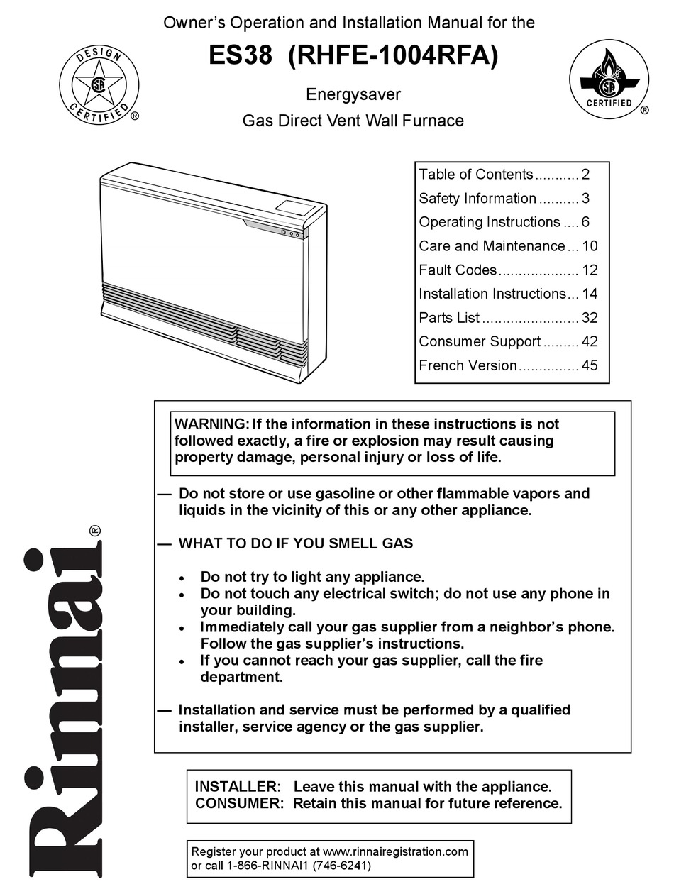 rinnai energysaver 1004f troubleshooting