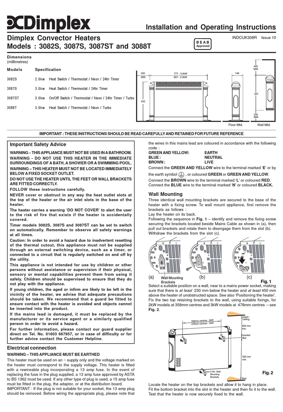 DIMPLEX 3082S INSTALLATION AND OPERATING INSTRUCTIONS Pdf Download