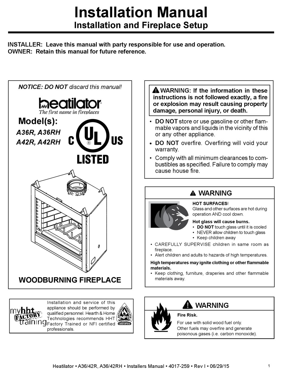 HEATILATOR A36R INSTALLATION MANUAL Pdf Download ManualsLib