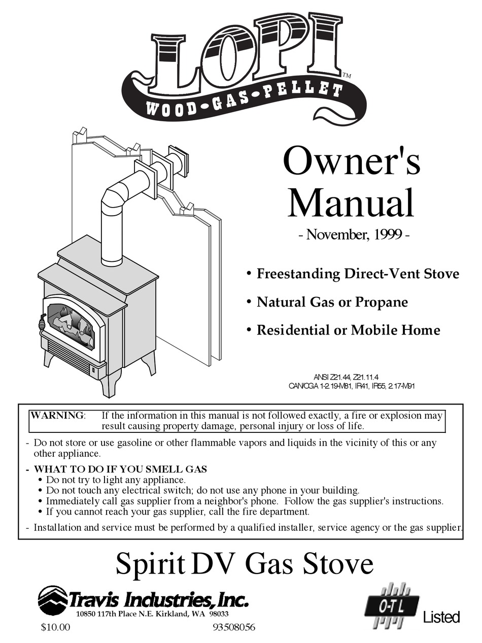 TRAVIS INDUSTRIES SPIRIT DV OWNER'S MANUAL Pdf Download | ManualsLib