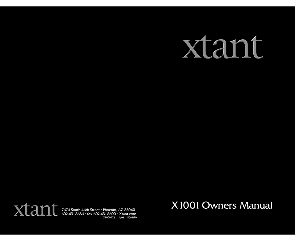 XTANT X1001 OWNER'S MANUAL Pdf Download | ManualsLib