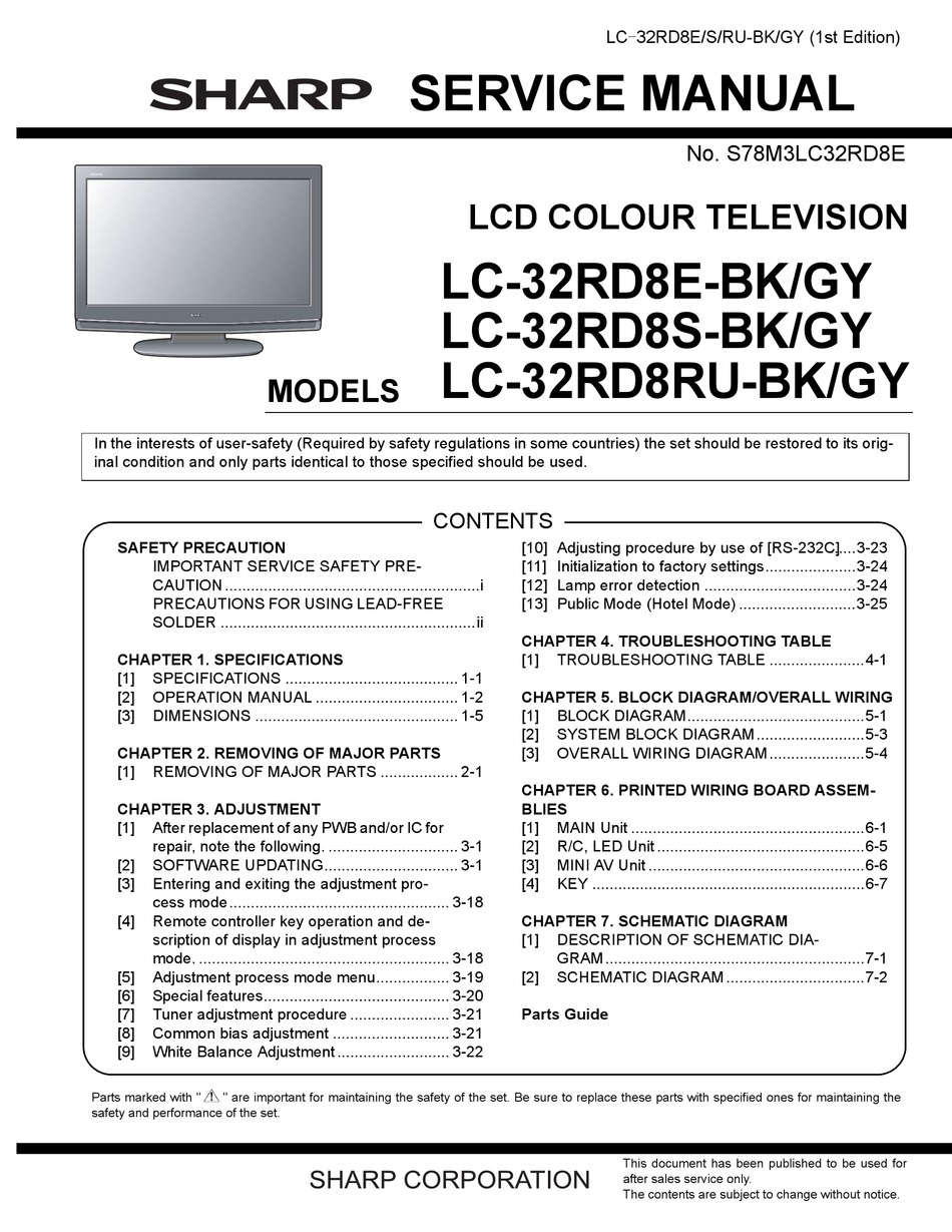 SHARP LC-32RD8 SERVICE MANUAL Pdf Download | ManualsLib