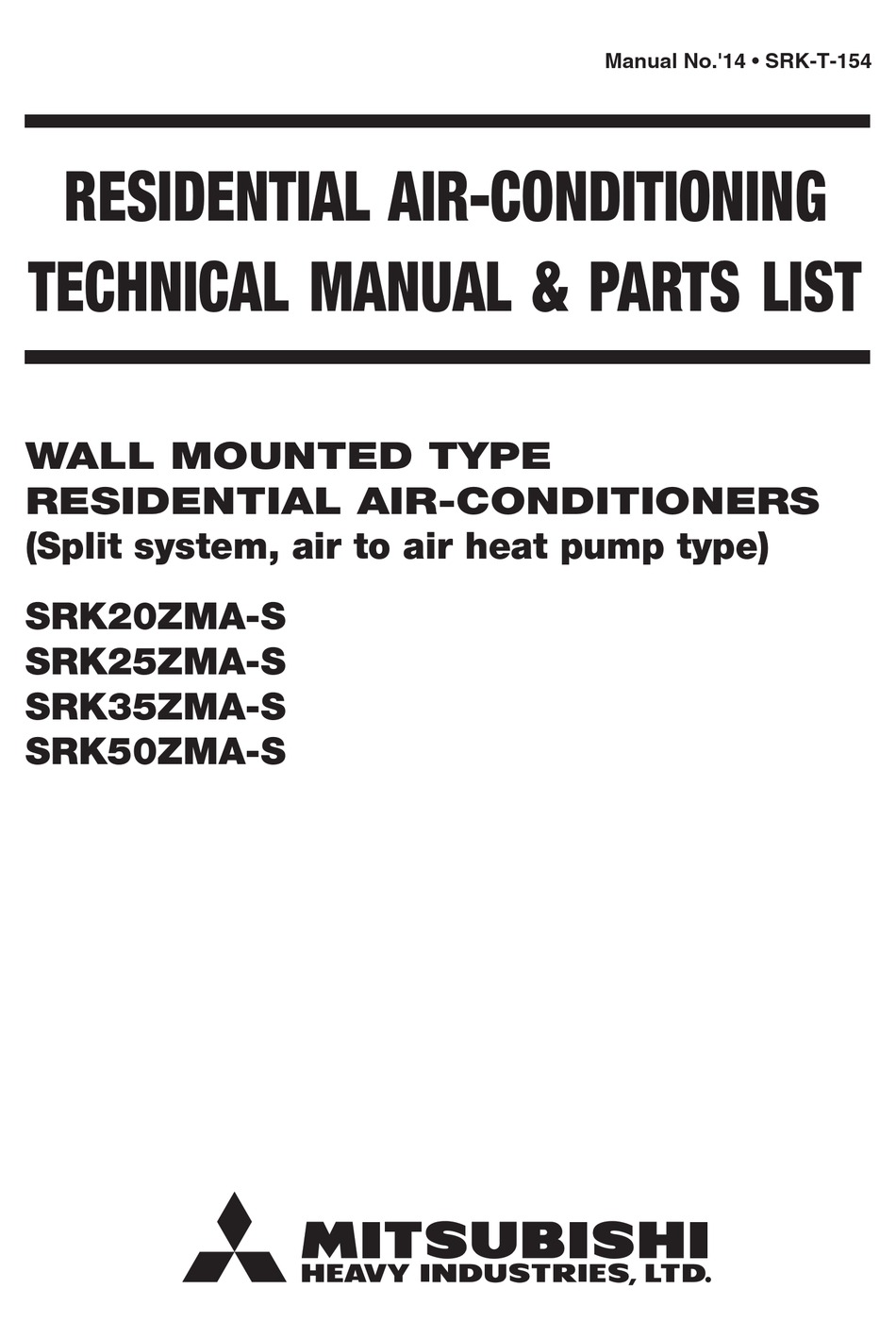 Mitsubishi Heavy Industries Srk20zma S Technical Manual Parts List Pdf Download Manualslib