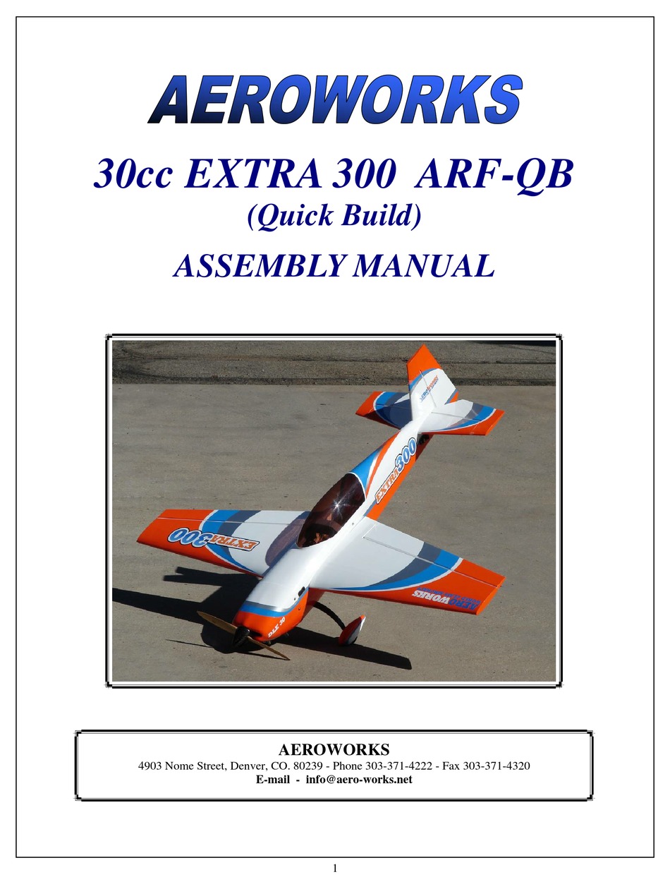 AEROWORKS 30CC EXTRA 300 ARF-QB ASSEMBLY MANUAL Pdf Download | ManualsLib