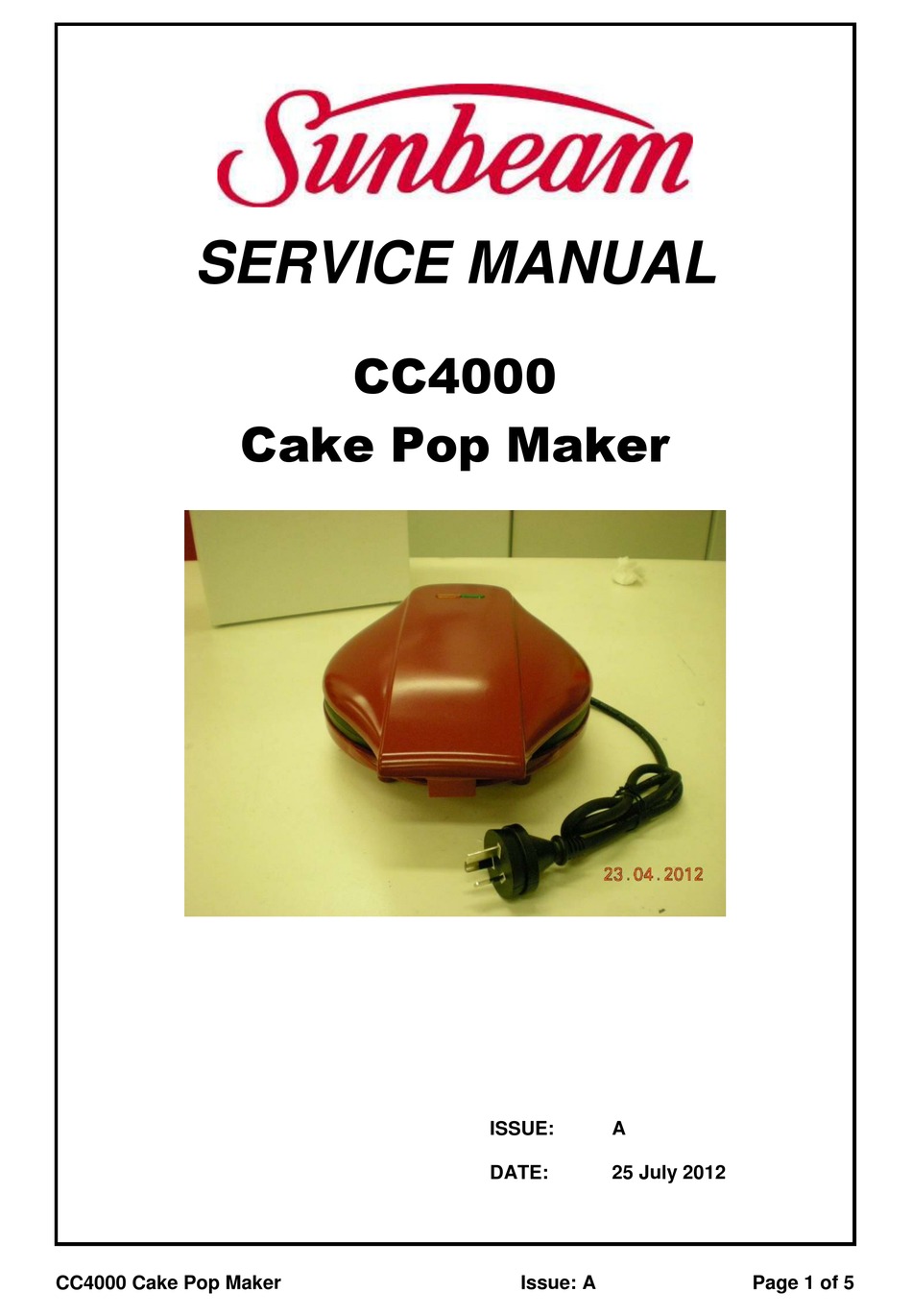 SUNBEAM CC4000 SERVICE MANUAL Pdf Download ManualsLib