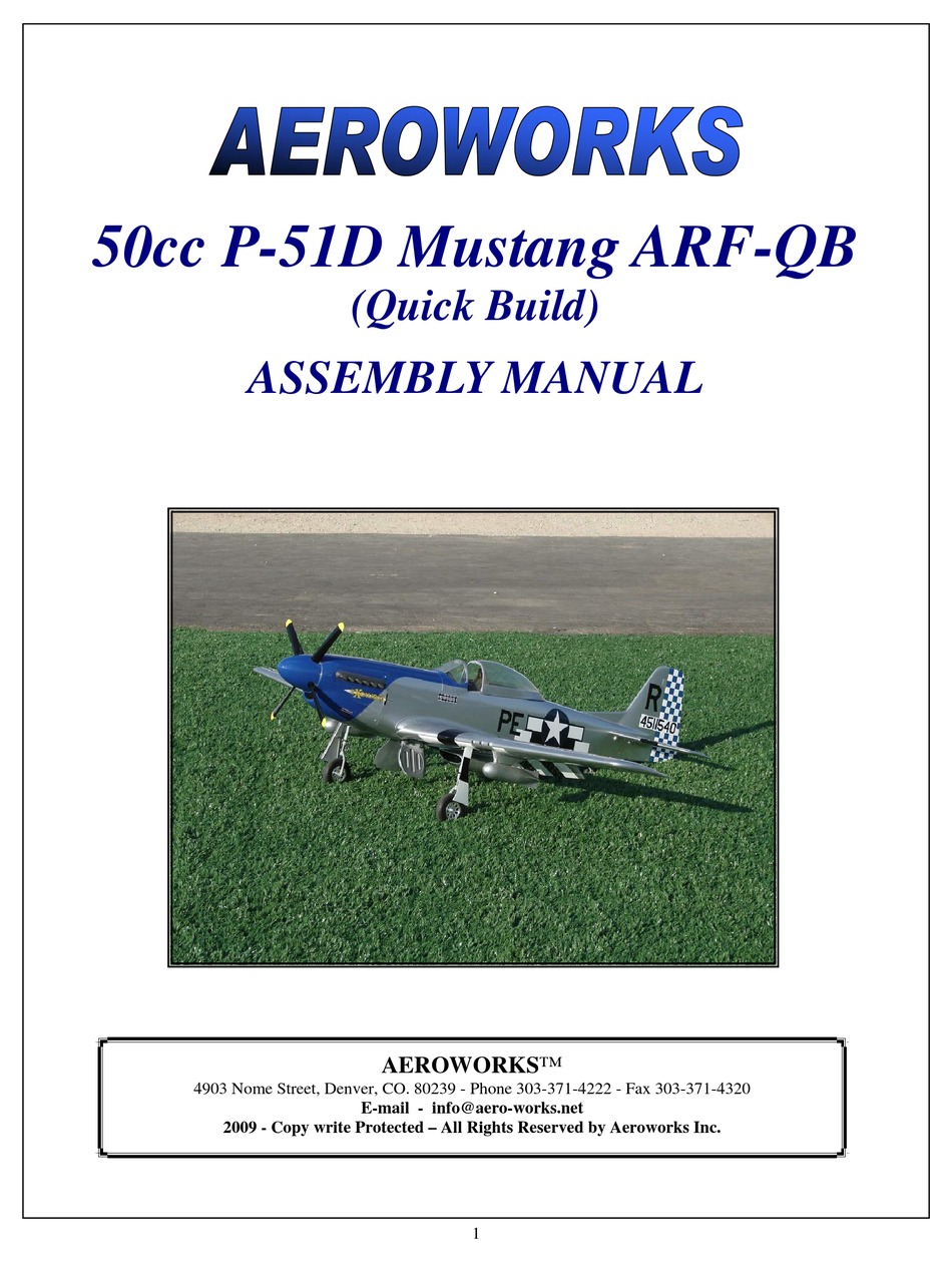 AEROWORKS 50CC P-51D MUSTANG ARF-QB ASSEMBLY MANUAL Pdf