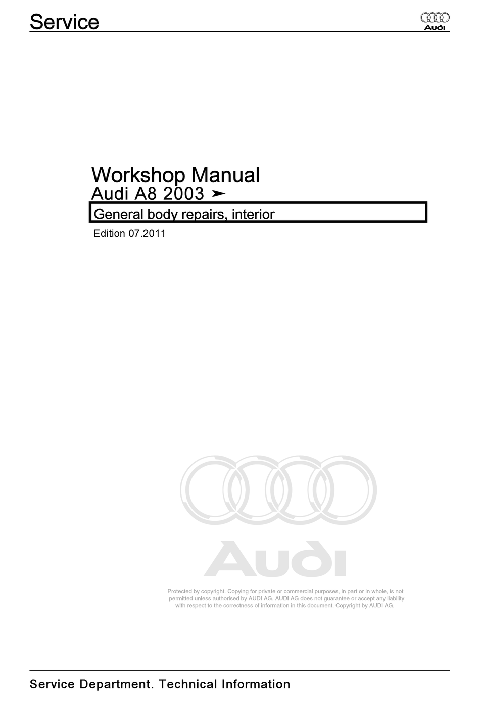 AUDI A8 2003 WORKSHOP MANUAL Pdf Download ManualsLib