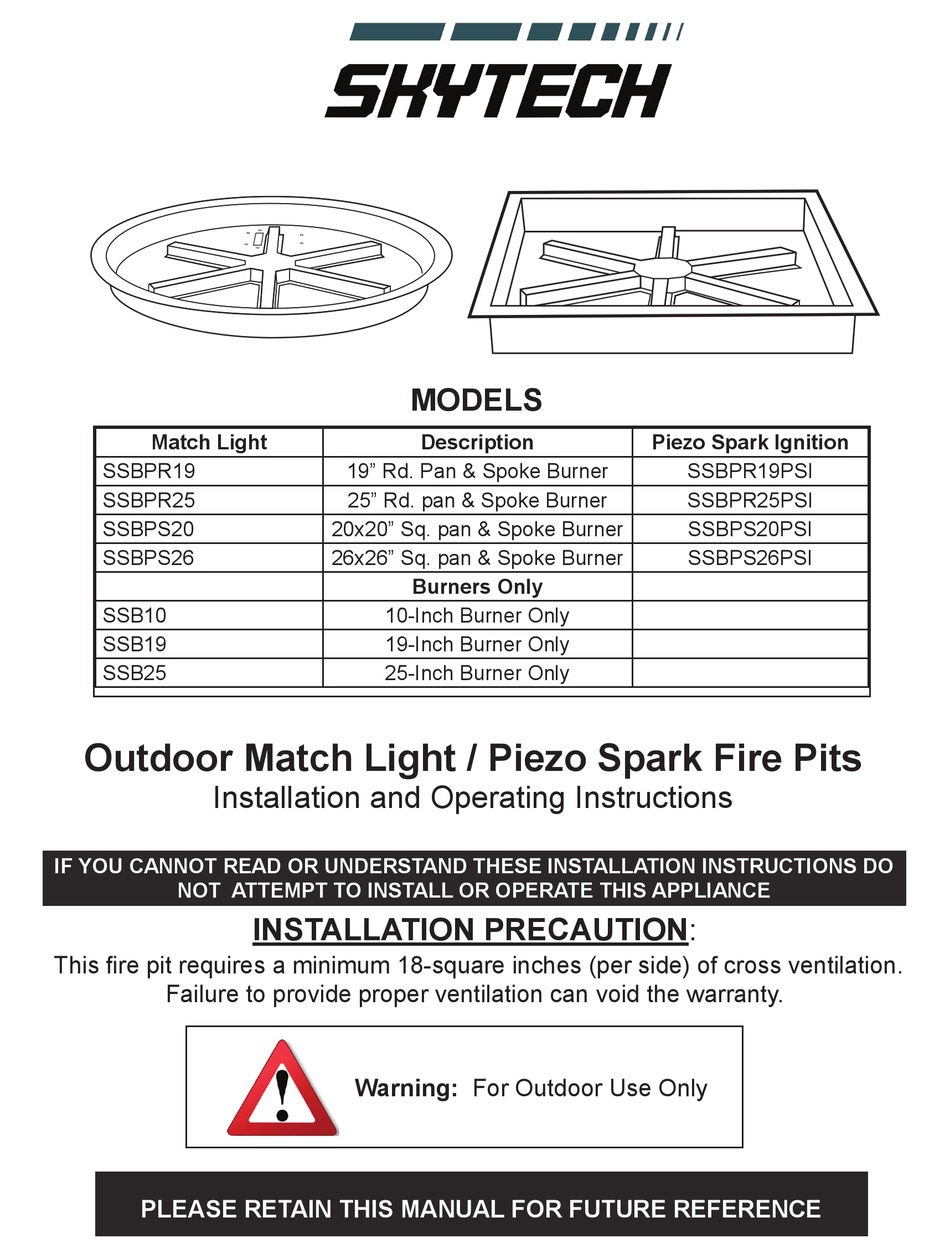 SKYTECH SSBPR19 INSTALLATION AND OPERATING INSTRUCTIONS MANUAL Pdf