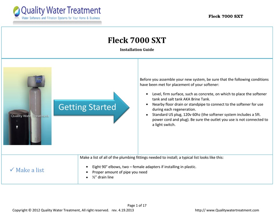 Fleck 7000 Sxt Installation Manual Pdf Download Manualslib