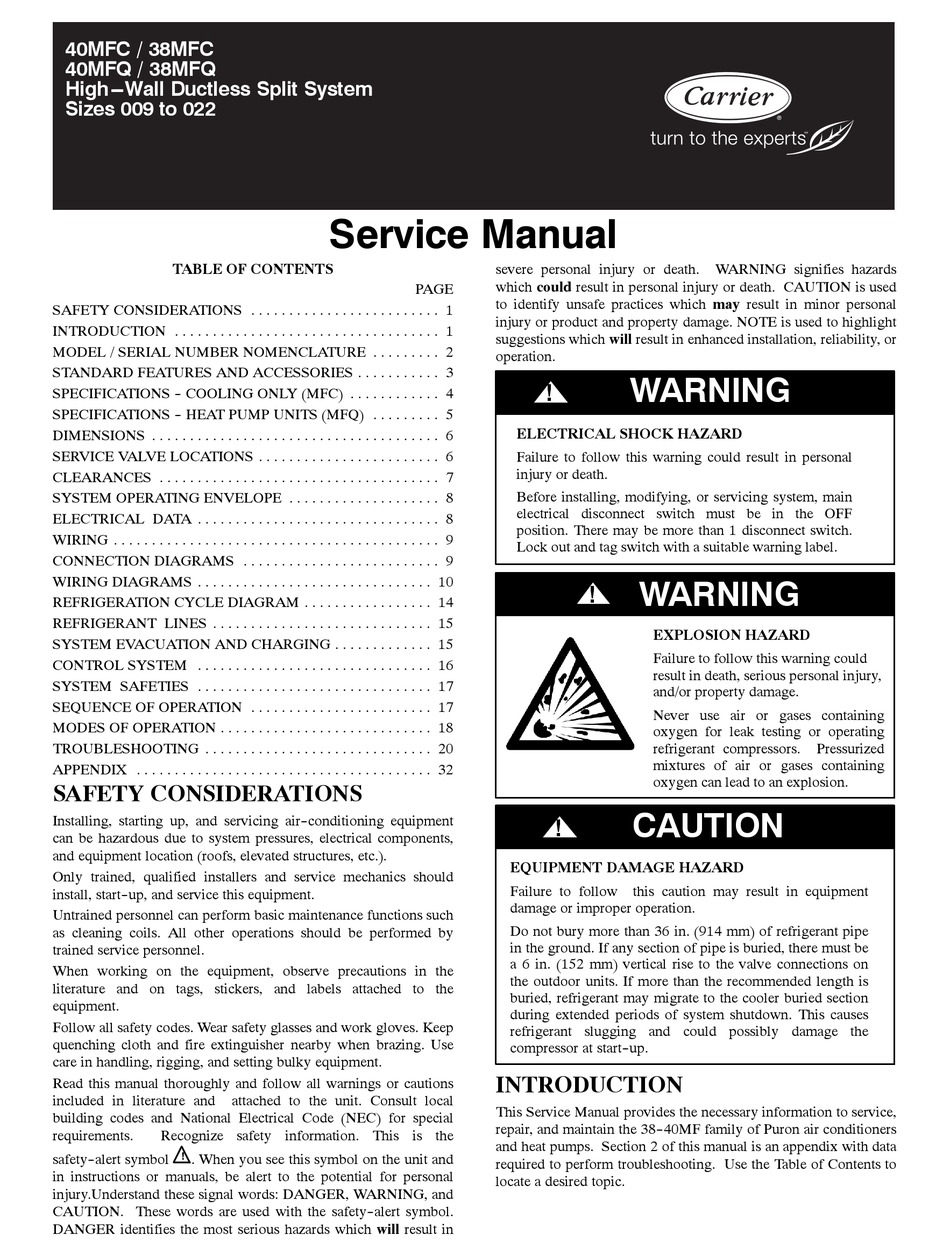 CARRIER 40MFC SERVICE MANUAL Pdf Download | ManualsLib