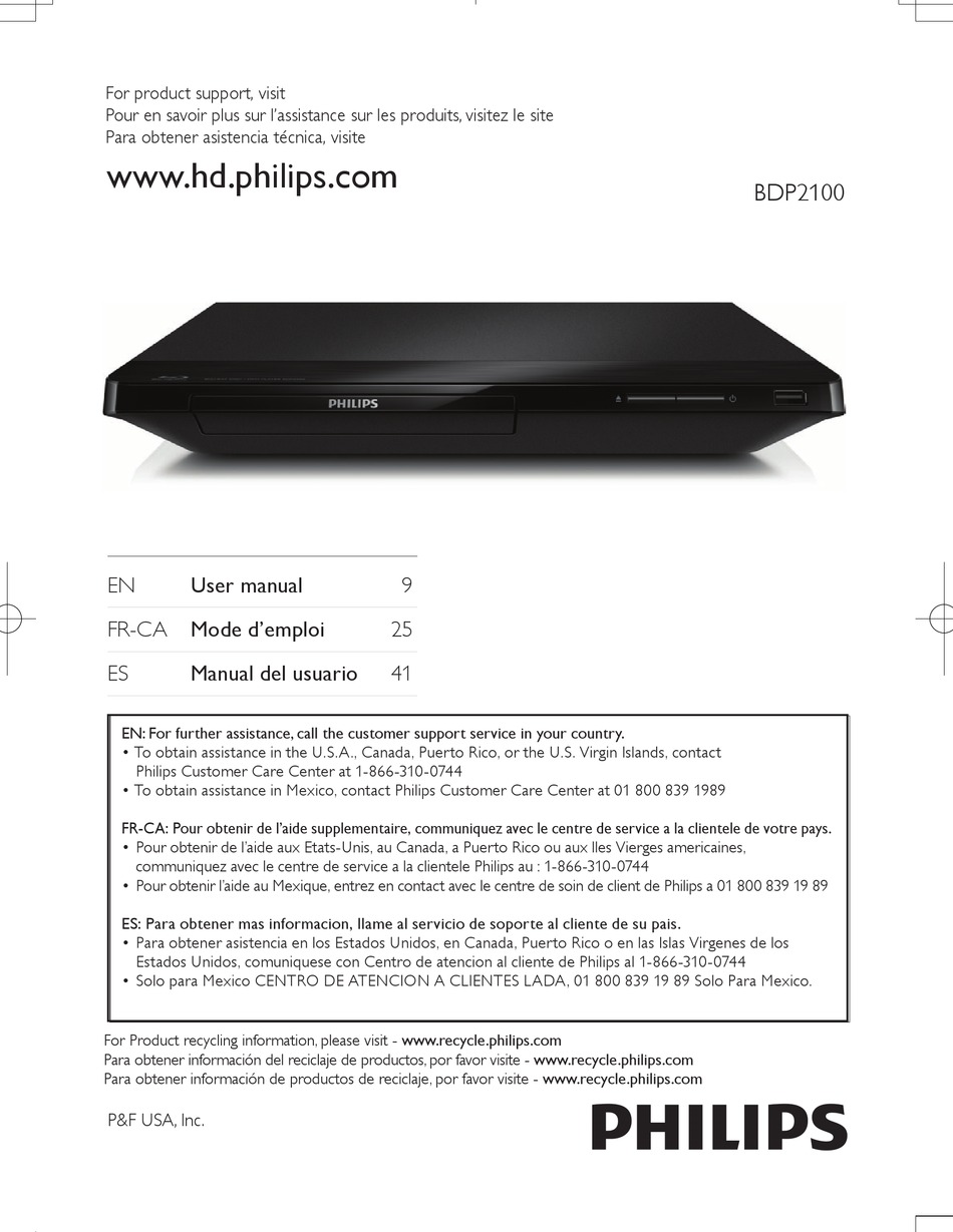 Philips BDP2100/F7 Lecteur Blu-ray no remote 