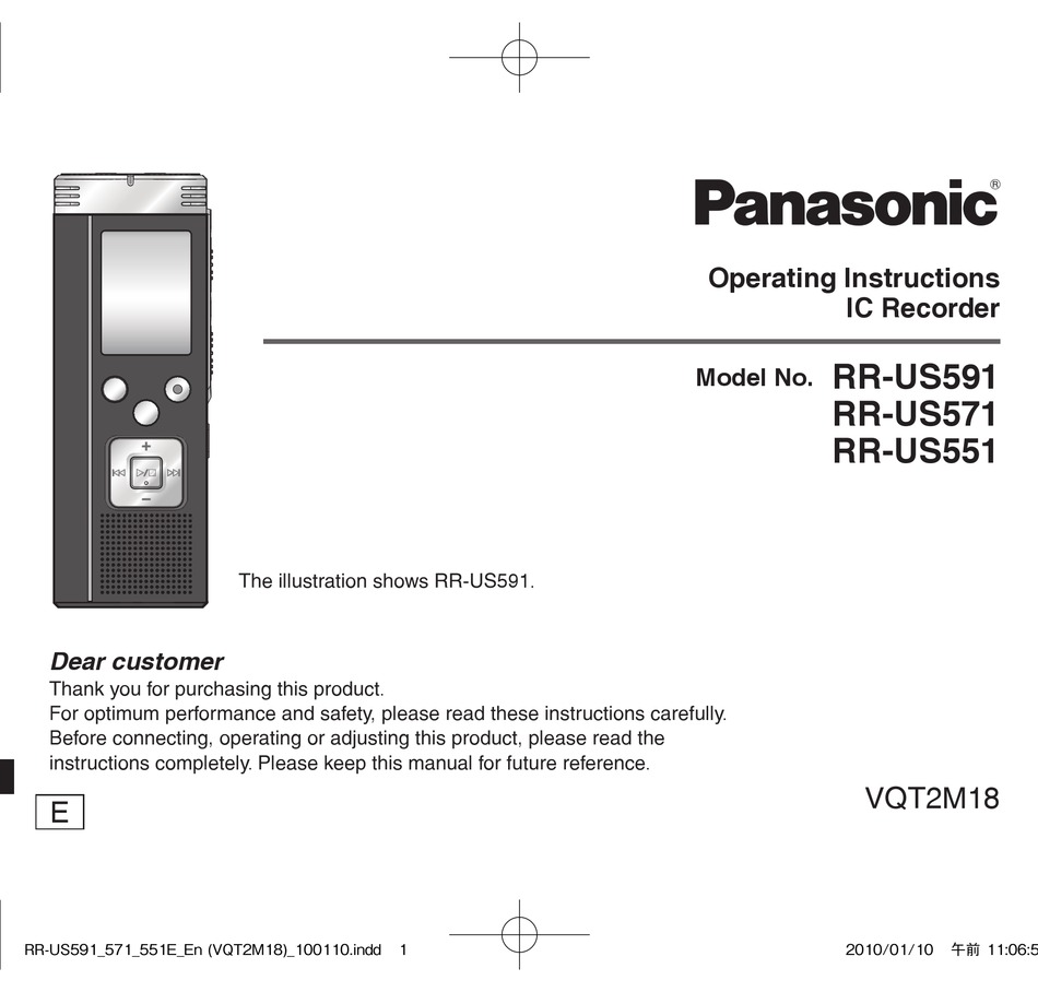 PANASONIC RR-US591 OPERATING INSTRUCTIONS MANUAL Pdf Download 