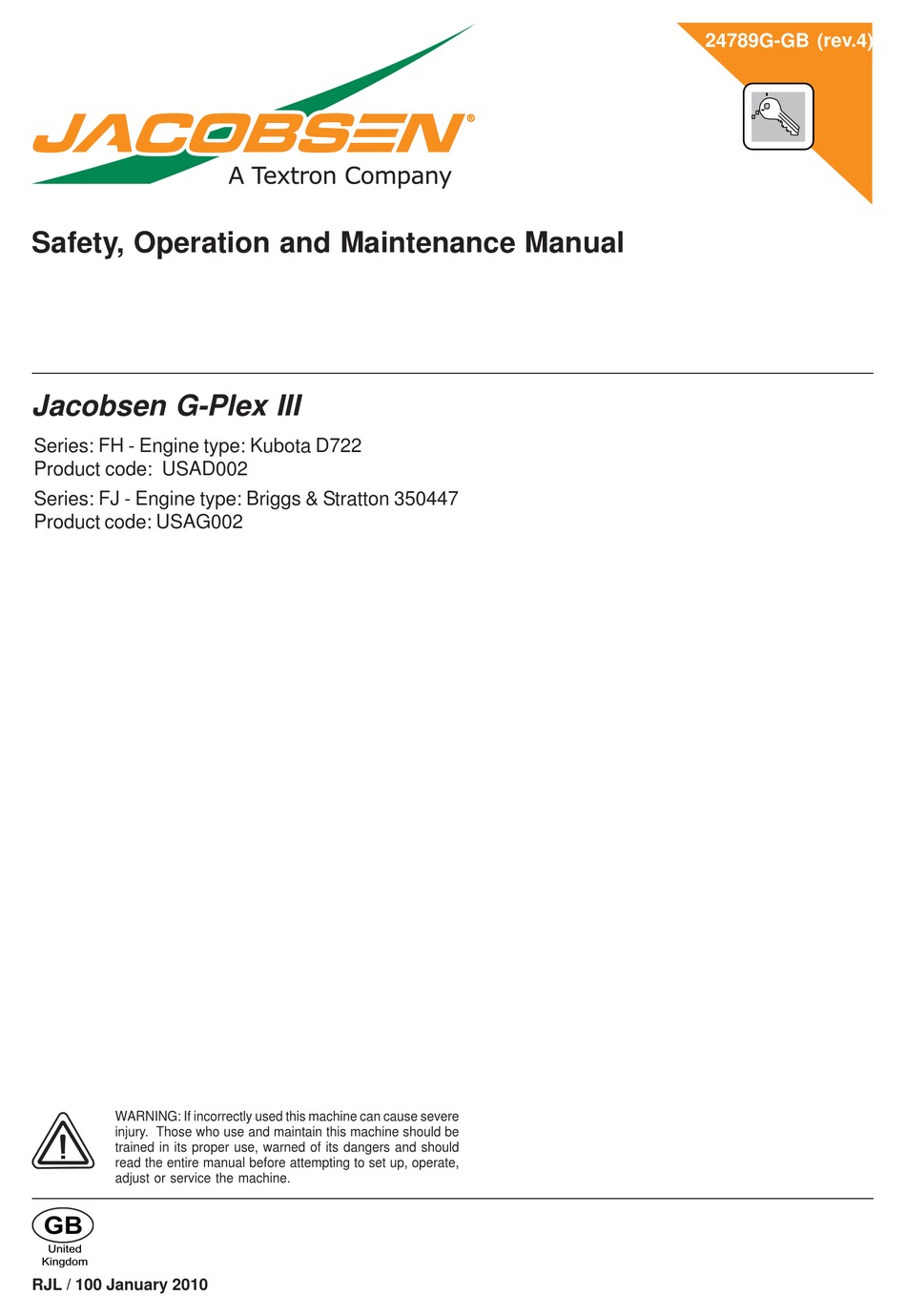 JACOBSEN G-PLEX III SAFETY, OPERATION AND MAINTENANCE MANUAL Pdf ...