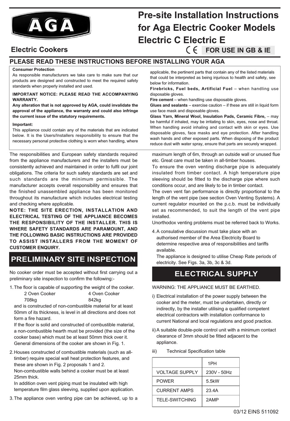 AGA ELECTRIC C INSTALLATION INSTRUCTIONS MANUAL Pdf Download ManualsLib