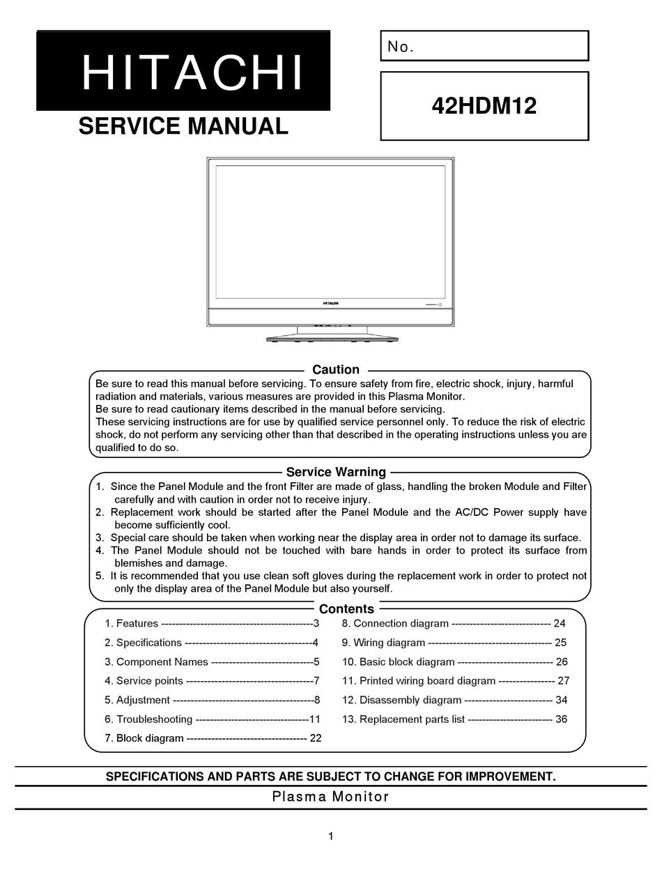 HITACHI 42HDM12 SERVICE MANUAL Pdf Download ManualsLib