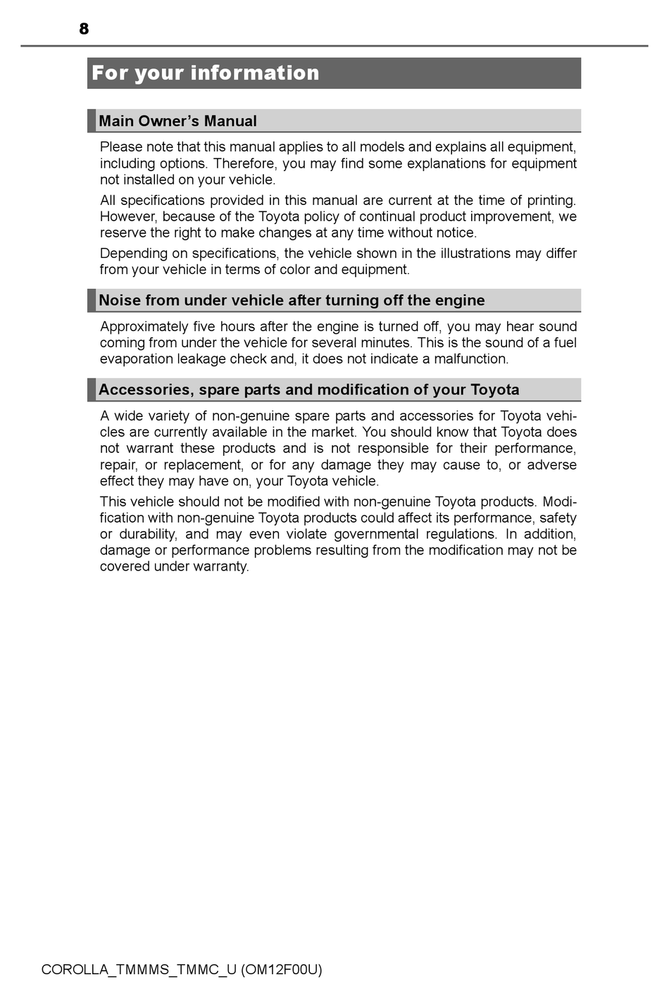 TOYOTA 2015 COROLLA OWNER'S MANUAL Pdf Download | ManualsLib