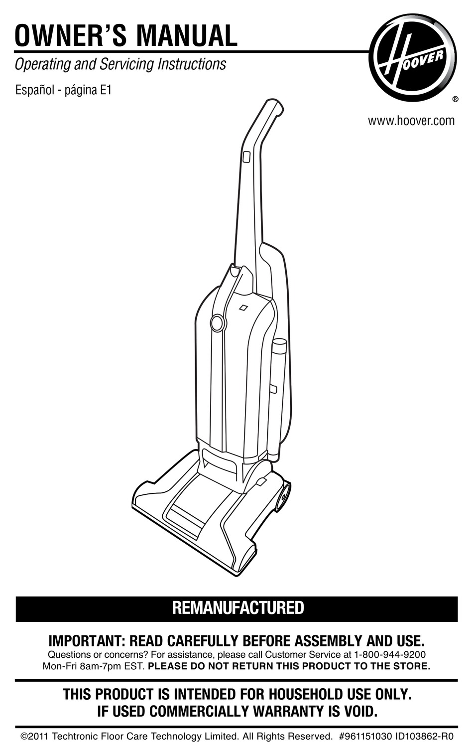 HOOVER UH30308RM OWNER'S MANUAL Pdf Download | ManualsLib