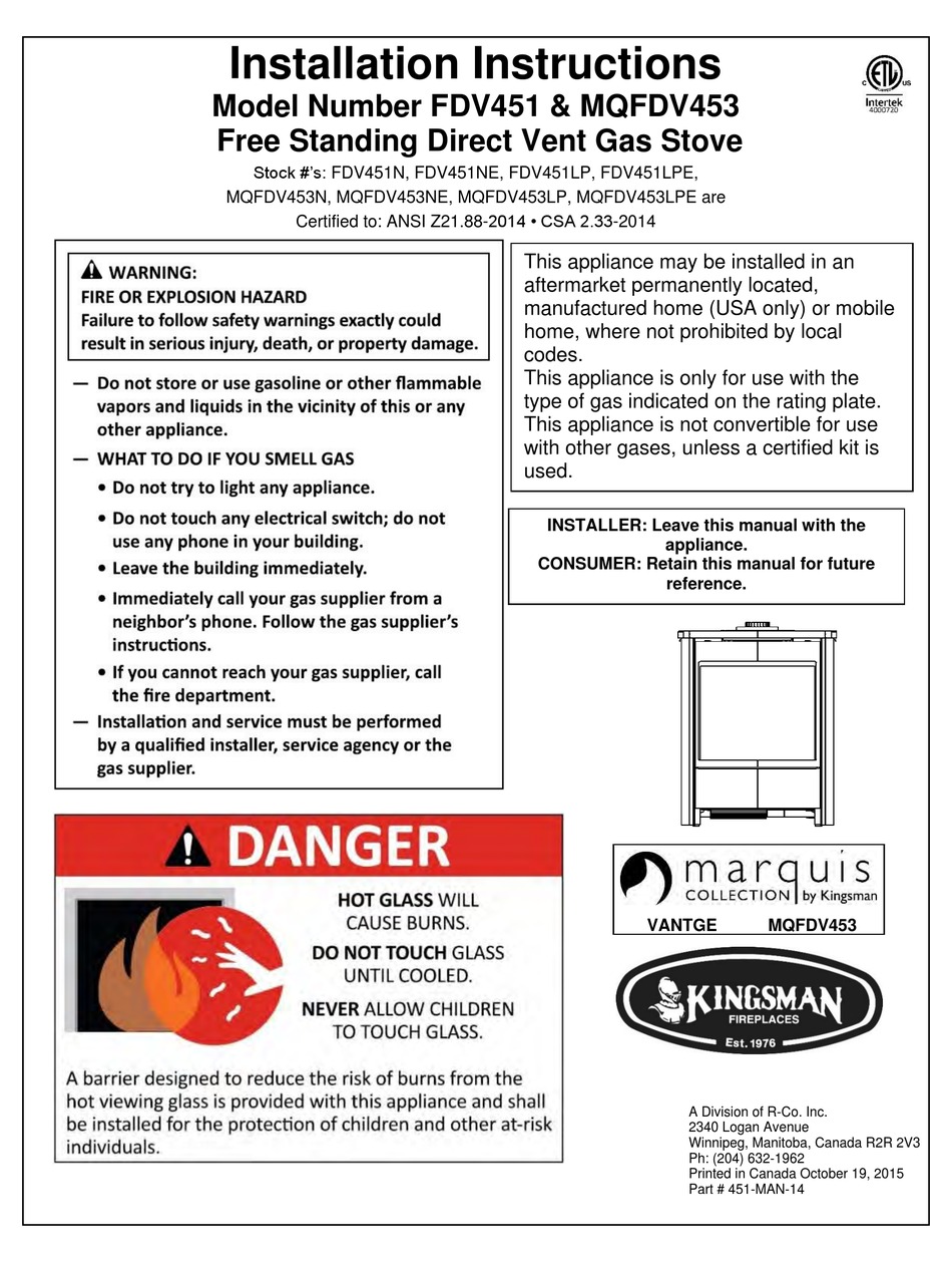 KINGSMAN FDV451 INSTALLATION INSTRUCTIONS MANUAL Pdf Download ManualsLib