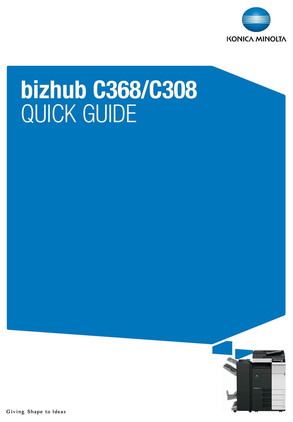 Konica Minolta Bizhub C368 Quick Manual Pdf Download Manualslib