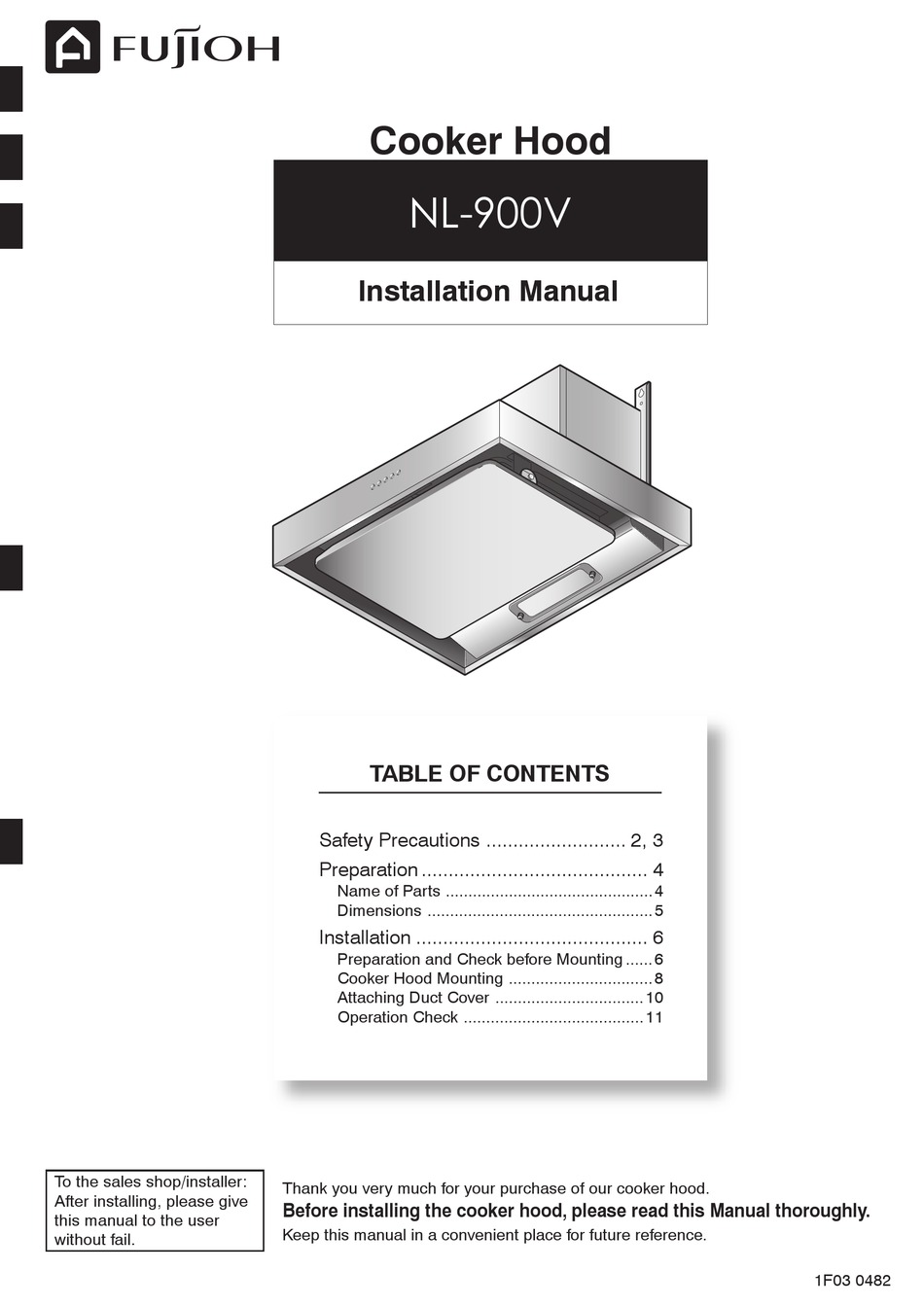 fujioh range hood parts