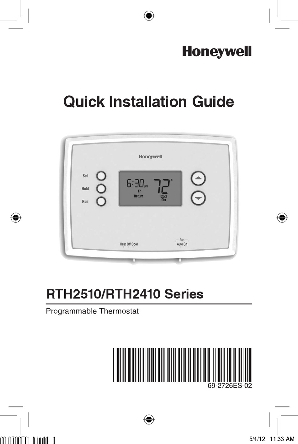 HONEYWELL RTH2510 SERIES QUICK INSTALLATION MANUAL Pdf Download