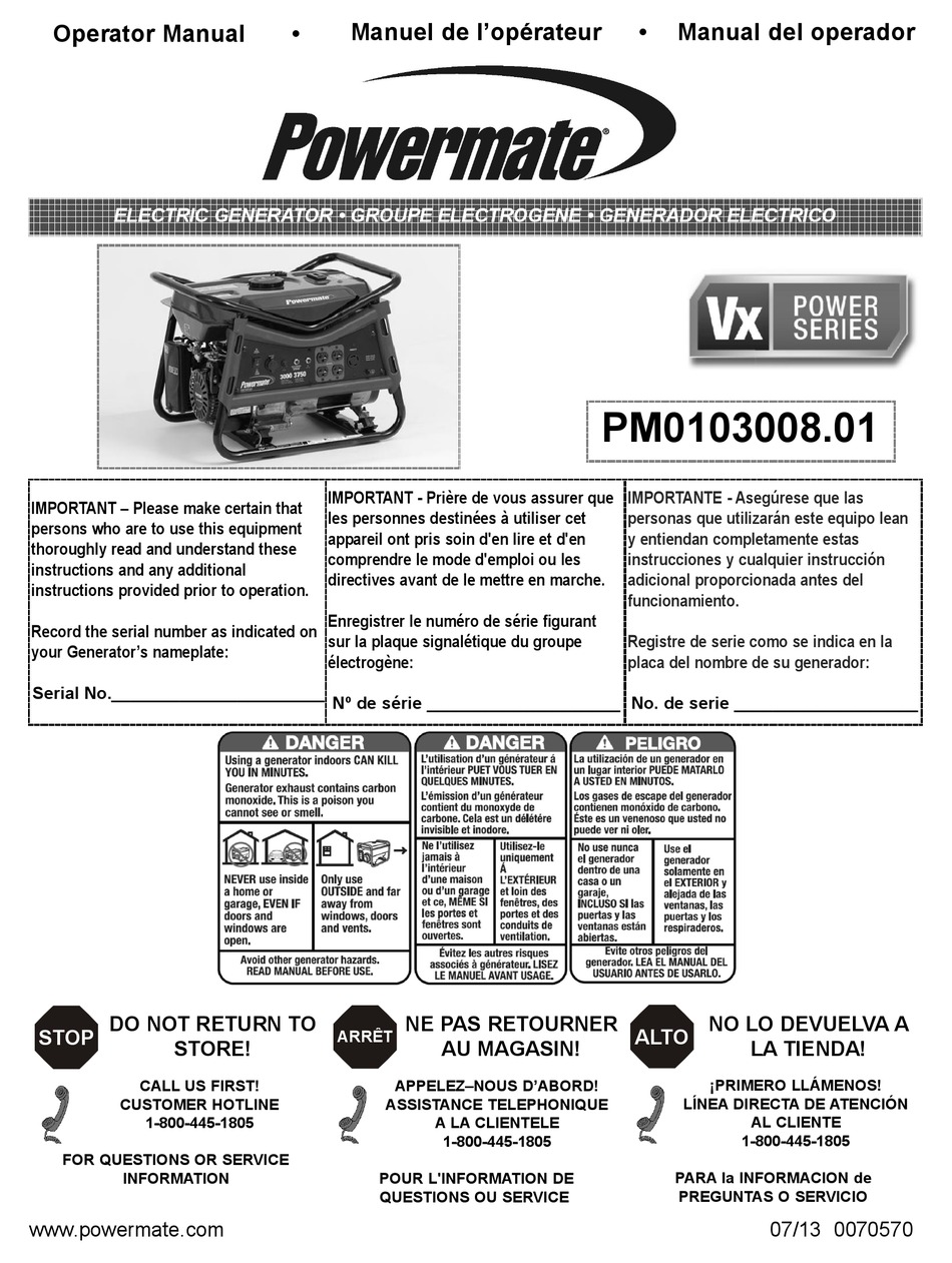 POWERMATE PM0103008.01 OPERATOR'S MANUAL Pdf Download ManualsLib