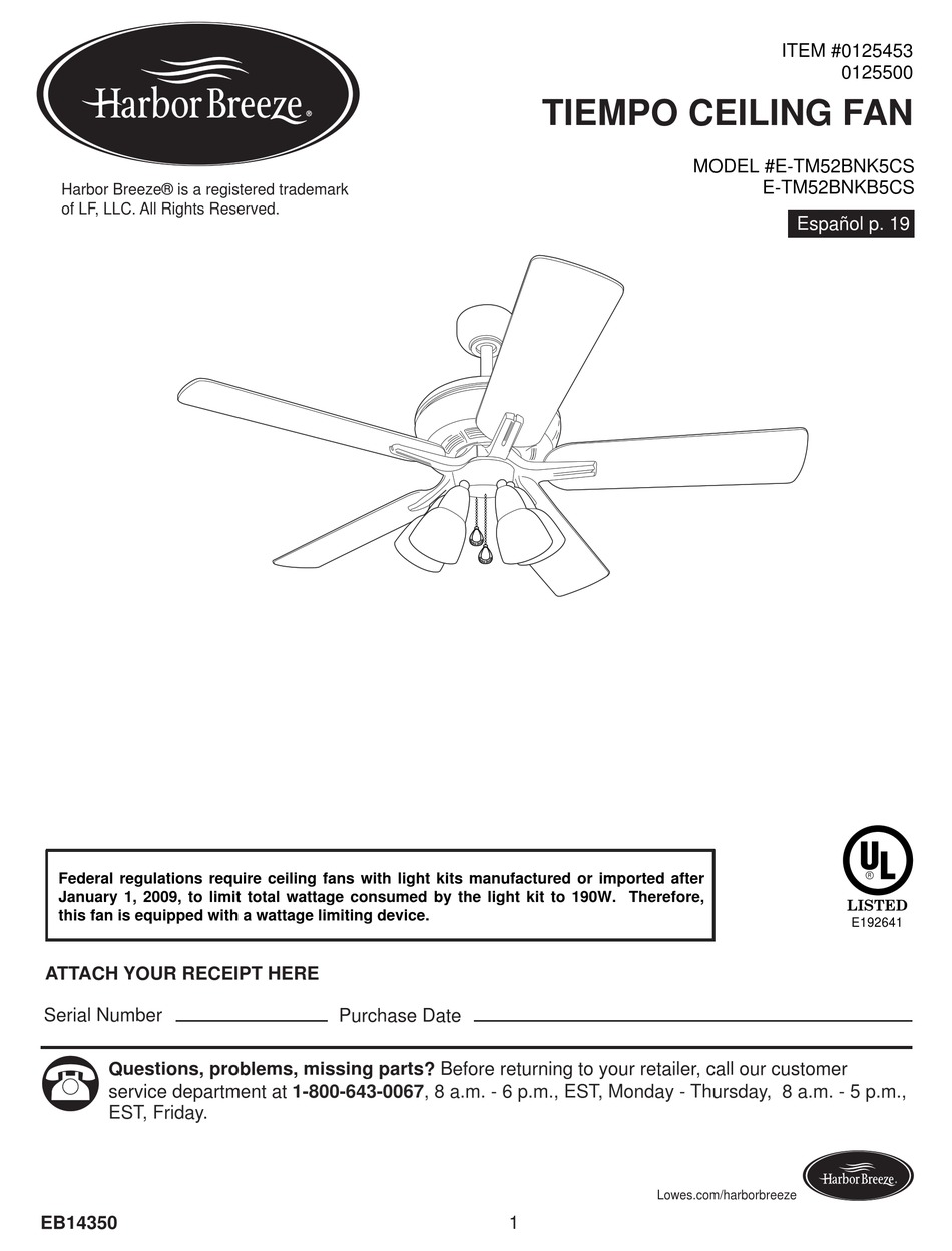 harbor breeze ceiling fan manual