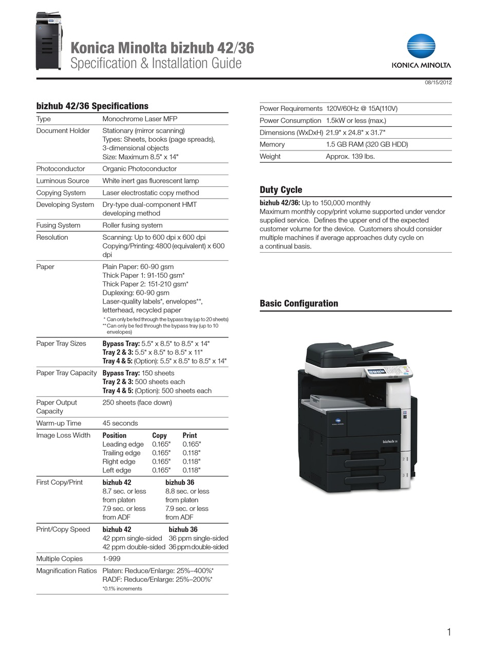 Konica Minolta Bizhub 42 Specification Installation Manual Pdf Download Manualslib