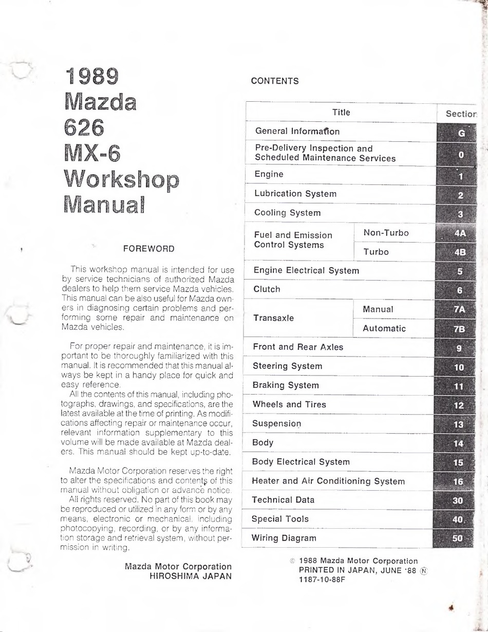 Mazda 626 1989 Workshop Manual Pdf Download Manualslib