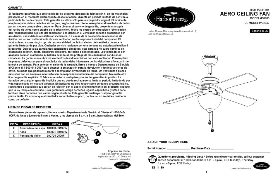 HARBOR BREEZE AERO 00980 INSTALLATION MANUAL Pdf Download ManualsLib