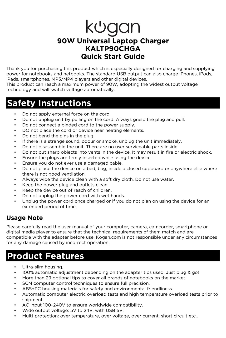 KOGAN KALTP90CHGA QUICK START MANUAL Pdf Download ManualsLib