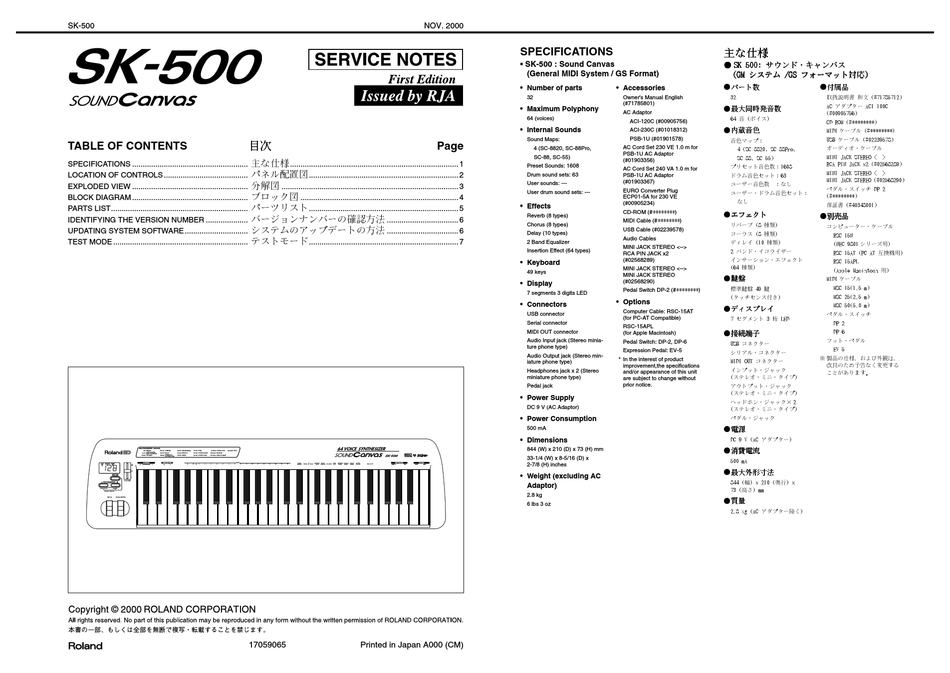 Roland Sk 500 Service Notes Pdf Download Manualslib