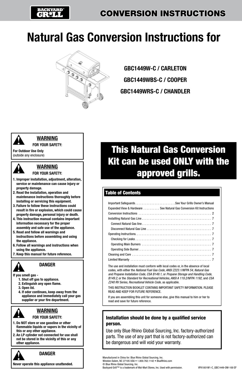 Backyardgrill Carleton Gbc1449w C Conversion Instructions Pdf Download Manualslib