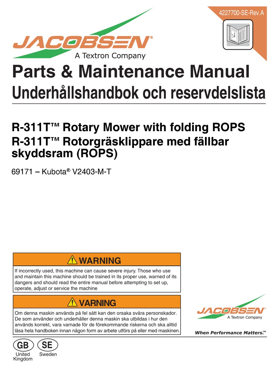 JACOBSEN R311T PARTS & MAINTENANCE MANUAL Pdf Download ManualsLib