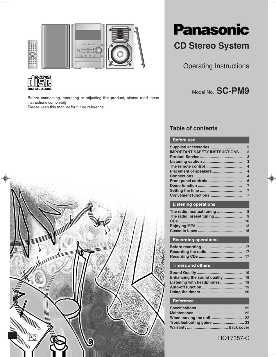 PANASONIC SC-PM9 OPERATING INSTRUCTIONS MANUAL Pdf Download | ManualsLib