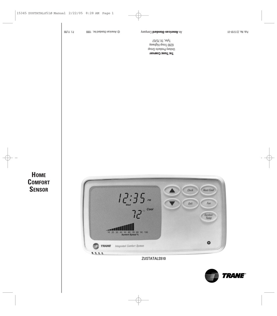 TRANE ZUSTATALS510 INSTRUCTION MANUAL Pdf Download | ManualsLib