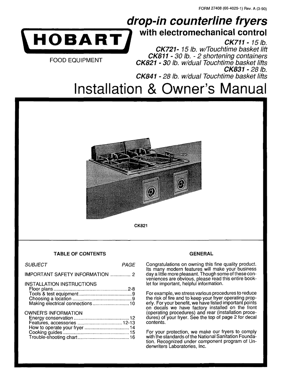 HOBART CK711 INSTALLATION & OWNER'S MANUAL Pdf Download ManualsLib