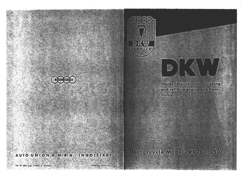 Dkw Rt 200 250 H Manuel d'utilisation manuel guide rt200/h rt250/h
