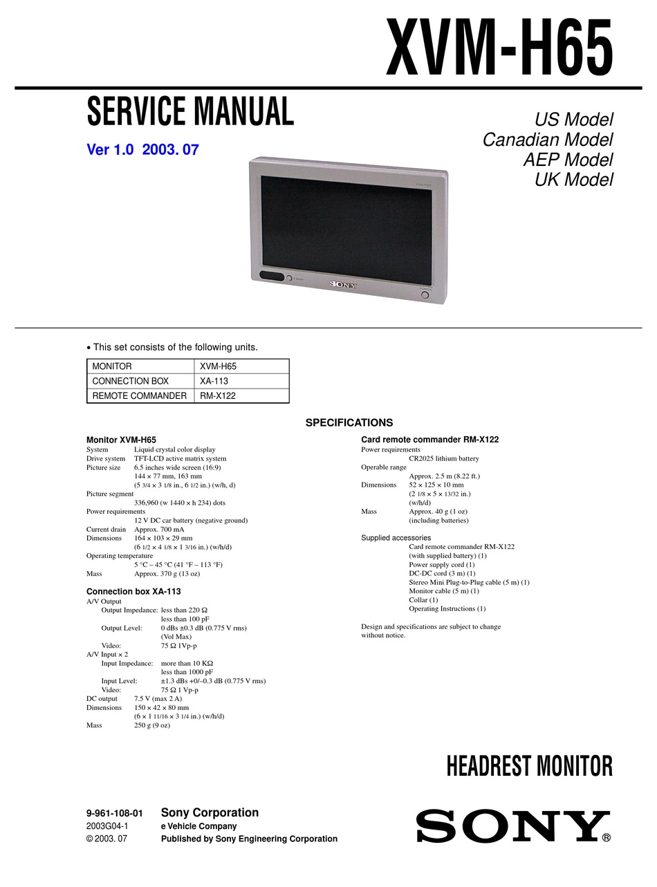Sony Xvm H65 Service Manual Pdf Download Manualslib