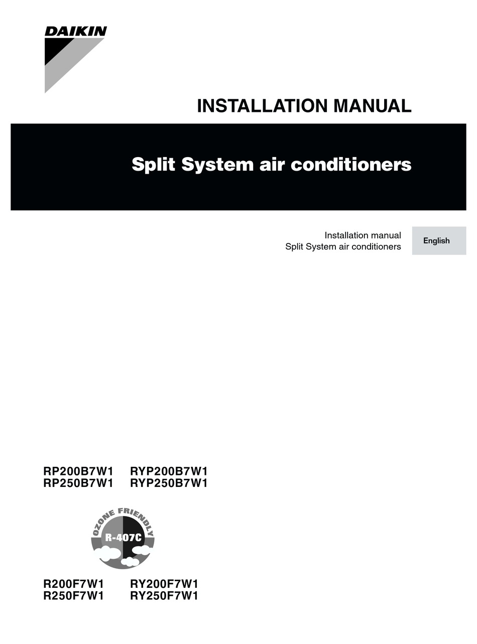 DAIKIN RP200B7W1 INSTALLATION MANUAL Pdf Download | ManualsLib