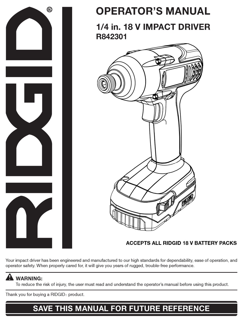 RIDGID R842301 OPERATOR'S MANUAL Pdf Download | ManualsLib
