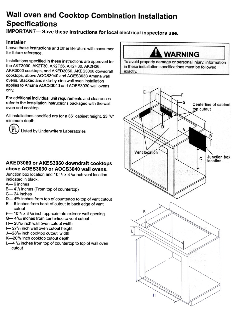AMANA AKT3000 INSTALLATION INSTRUCTIONS Pdf Download ManualsLib