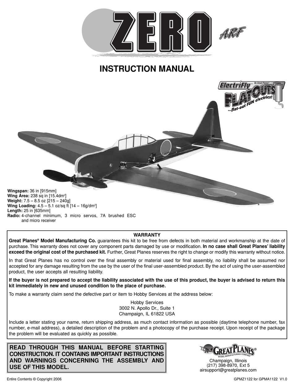GREAT PLANES ZERO INSTRUCTION MANUAL Pdf Download ManualsLib