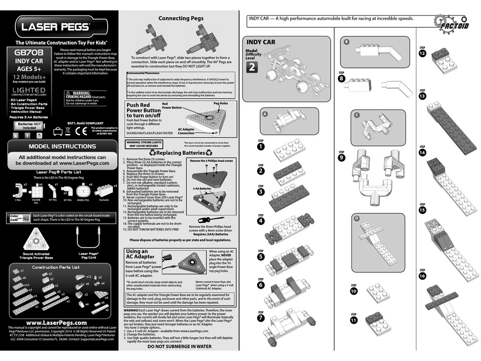 LASER PEGS G870B INDY MODEL INSTRUCTIONS Pdf Download | ManualsLib
