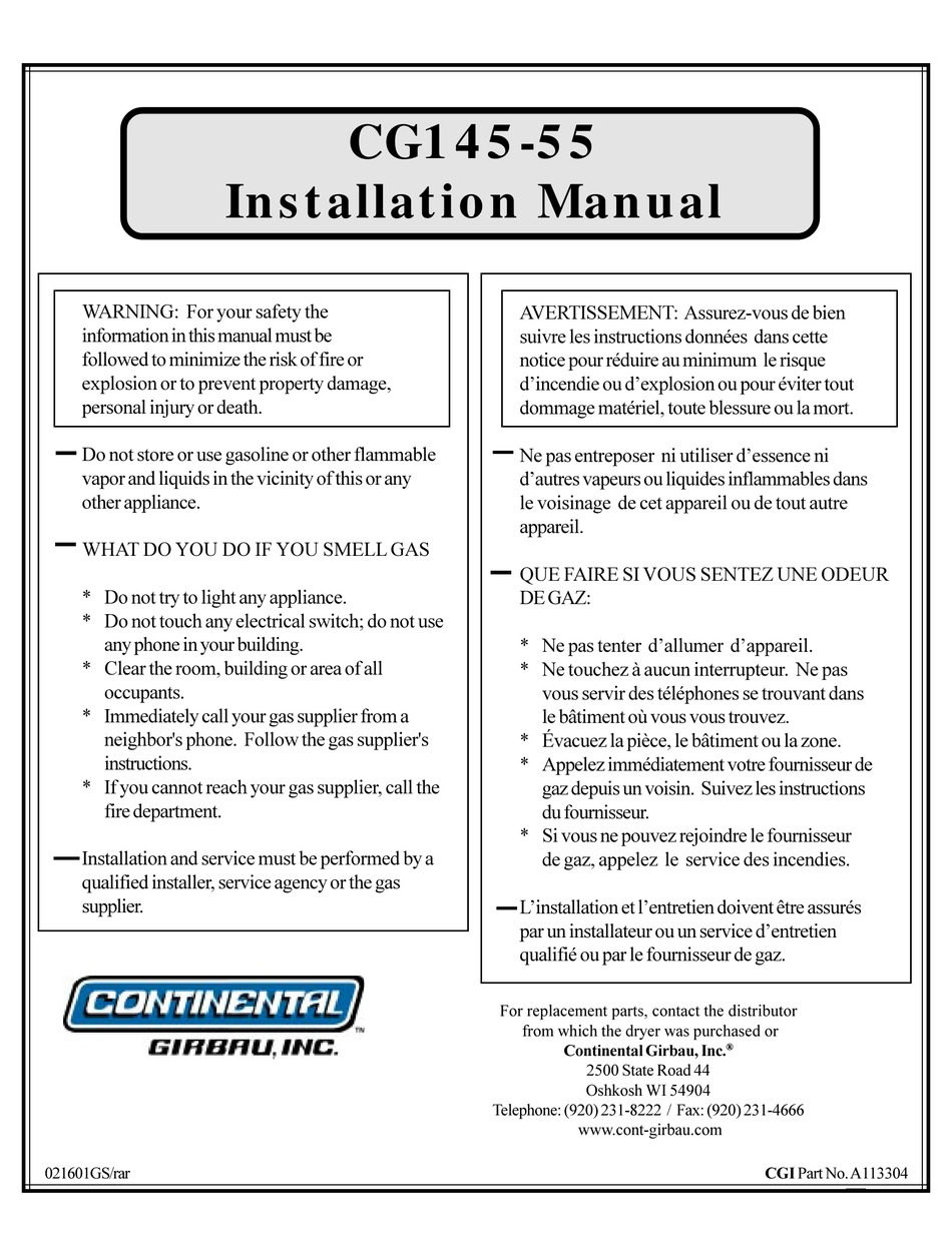 CONTINENTAL GIRBAU CG14555 INSTALLATION MANUAL Pdf Download ManualsLib