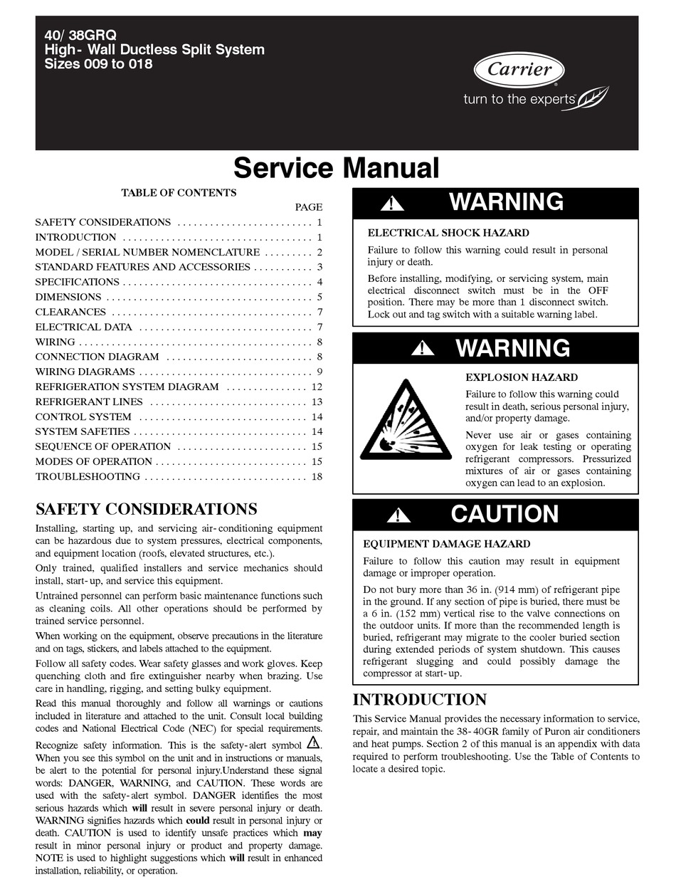 Carrier 38grqb12 3 Service Manual Pdf Download Manualslib