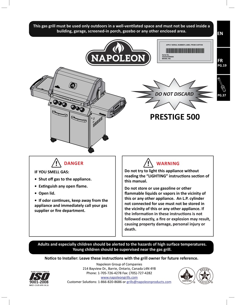 NAPOLEON PRESTIGE 500 USER INSTRUCTION Pdf Download ManualsLib