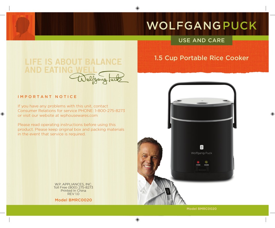 WOLFGANG PUCK BMRC0020 USE AND CARE MANUAL Pdf Download